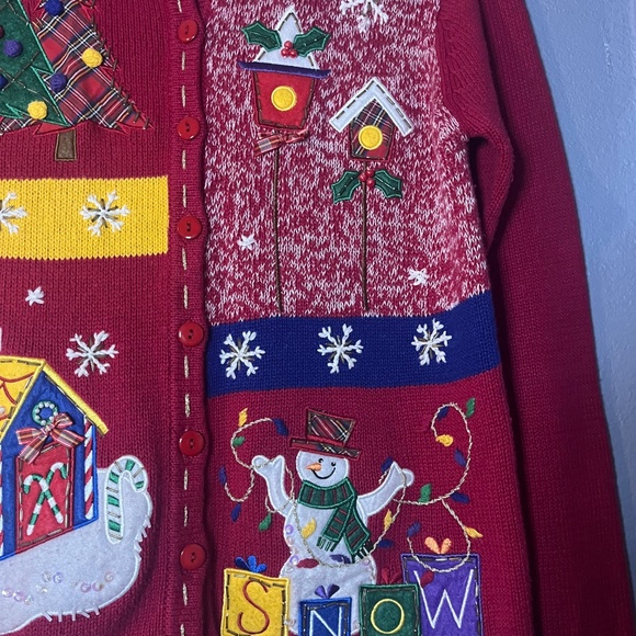 VTG White Stag Christmas Cardigan Sweater Women’s Small Embroidered Appliqués - Picture 4 of 11